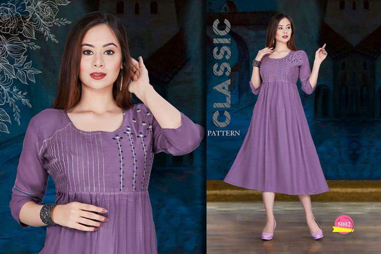 SPRING BY SHRIYA 5001 TO 5012 SERIES BEAUTIFUL COLORFUL STYLISH FANCY CASUAL WEAR & ETHNIC WEAR & READY TO WEAR RAYON WITH EMBROIDERY KURTIS AT WHOLESALE PRICE
