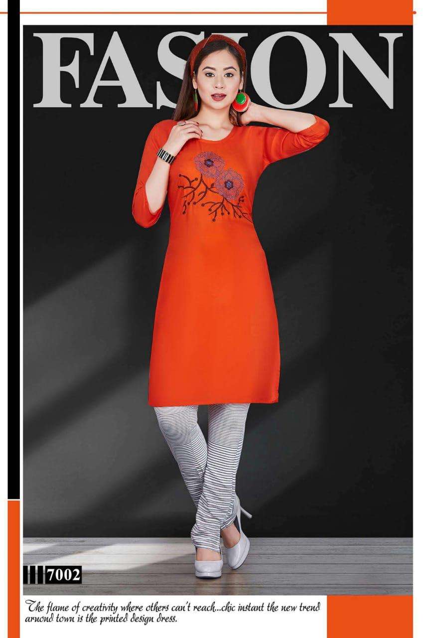 FROOTI BY SHRIYA 7001 TO 7008 SERIES BEAUTIFUL COLORFUL STYLISH FANCY CASUAL WEAR & ETHNIC WEAR & READY TO WEAR RAYON PRINTED KURTIS AT WHOLESALE PRICE