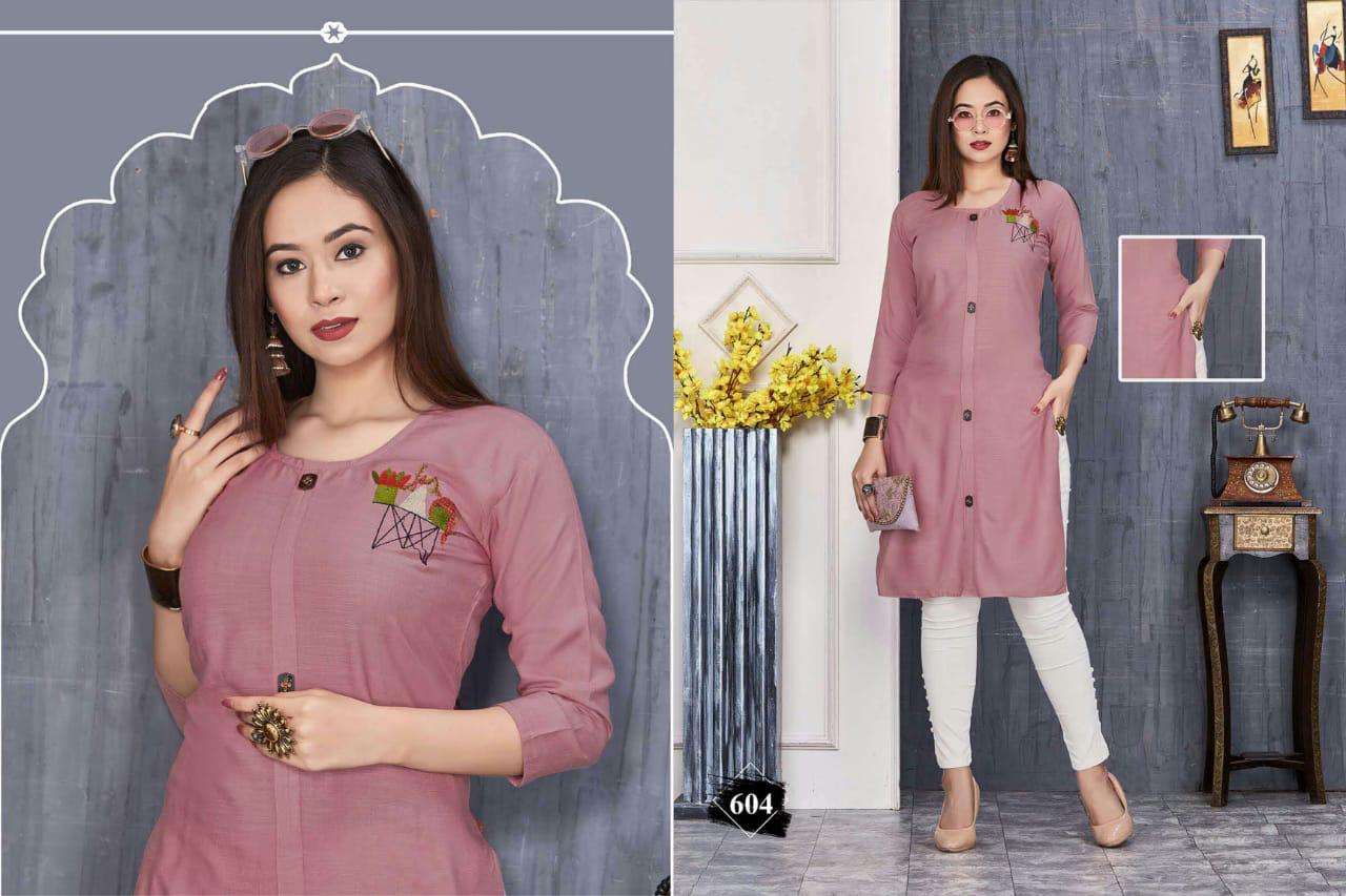 JESSICA BY SHRIYA 601 TO 611 SERIES BEAUTIFUL COLORFUL STYLISH FANCY CASUAL WEAR & ETHNIC WEAR & READY TO WEAR RAYON SLUB PRINTED KURTIS AT WHOLESALE PRICE