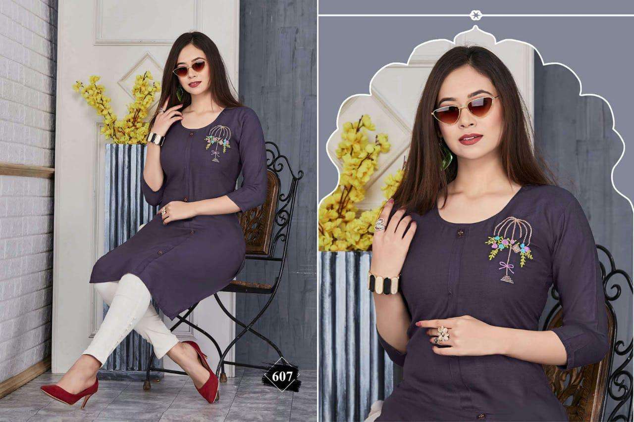 JESSICA BY SHRIYA 601 TO 611 SERIES BEAUTIFUL COLORFUL STYLISH FANCY CASUAL WEAR & ETHNIC WEAR & READY TO WEAR RAYON SLUB PRINTED KURTIS AT WHOLESALE PRICE