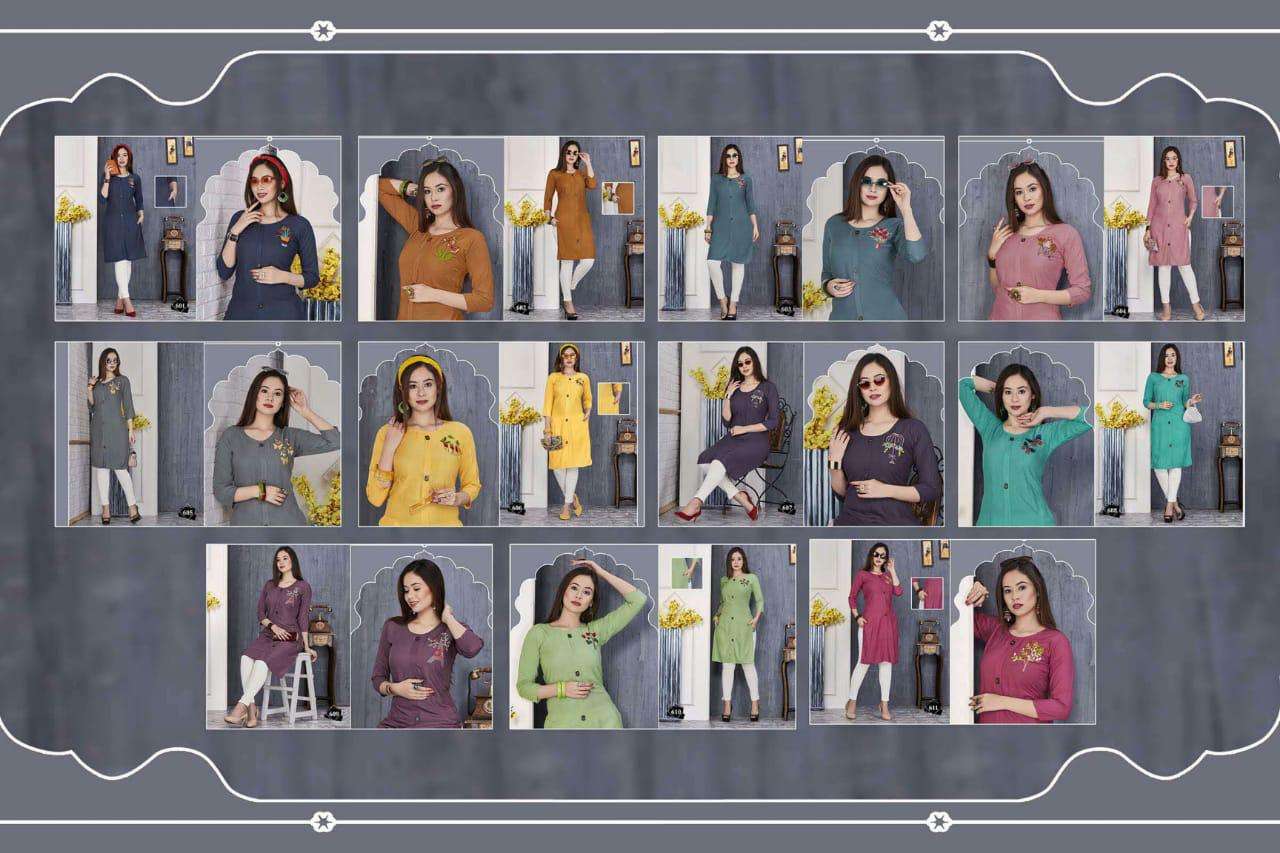JESSICA BY SHRIYA 601 TO 611 SERIES BEAUTIFUL COLORFUL STYLISH FANCY CASUAL WEAR & ETHNIC WEAR & READY TO WEAR RAYON SLUB PRINTED KURTIS AT WHOLESALE PRICE