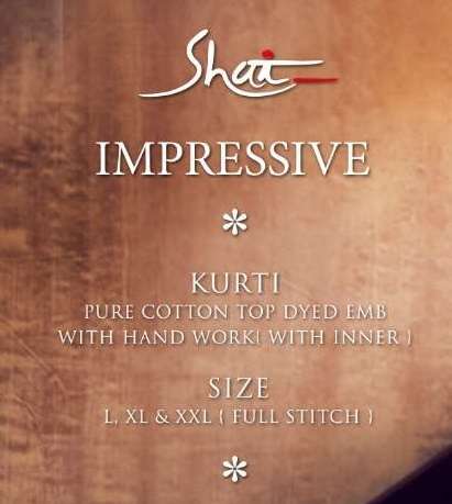 IMPRESSIVE NX BY SHAI 1791 TO 1795 SERIES BEAUTIFUL STYLISH COLORFUL FANCY PARTY WEAR & ETHNIC WEAR & READY TO WEAR PURE COTTON TOP DYED EMBROIDERY KURTIS AT WHOLESALE PRICE