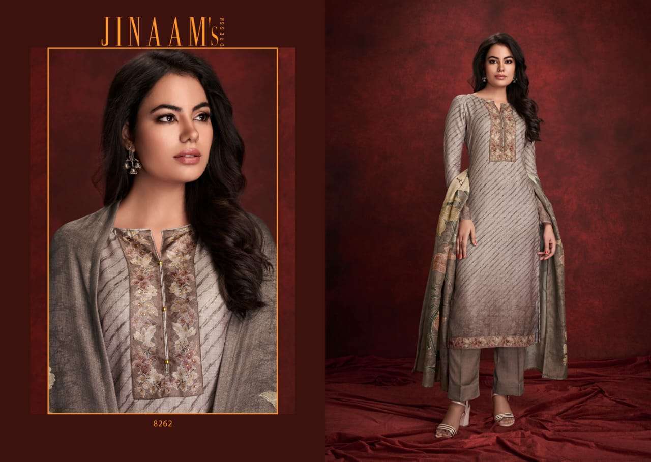 JINAAM NICASIA BY JINAAM DRESSES 8262 TO 8267 SERIES DESIGNER SHARARA SUITS BEAUTIFUL FANCY COLORFUL STYLISH PARTY WEAR & ETHNIC WEAR COTTON SATIN DIGITAL PRINTED DRESSES AT WHOLESALE PRICE
