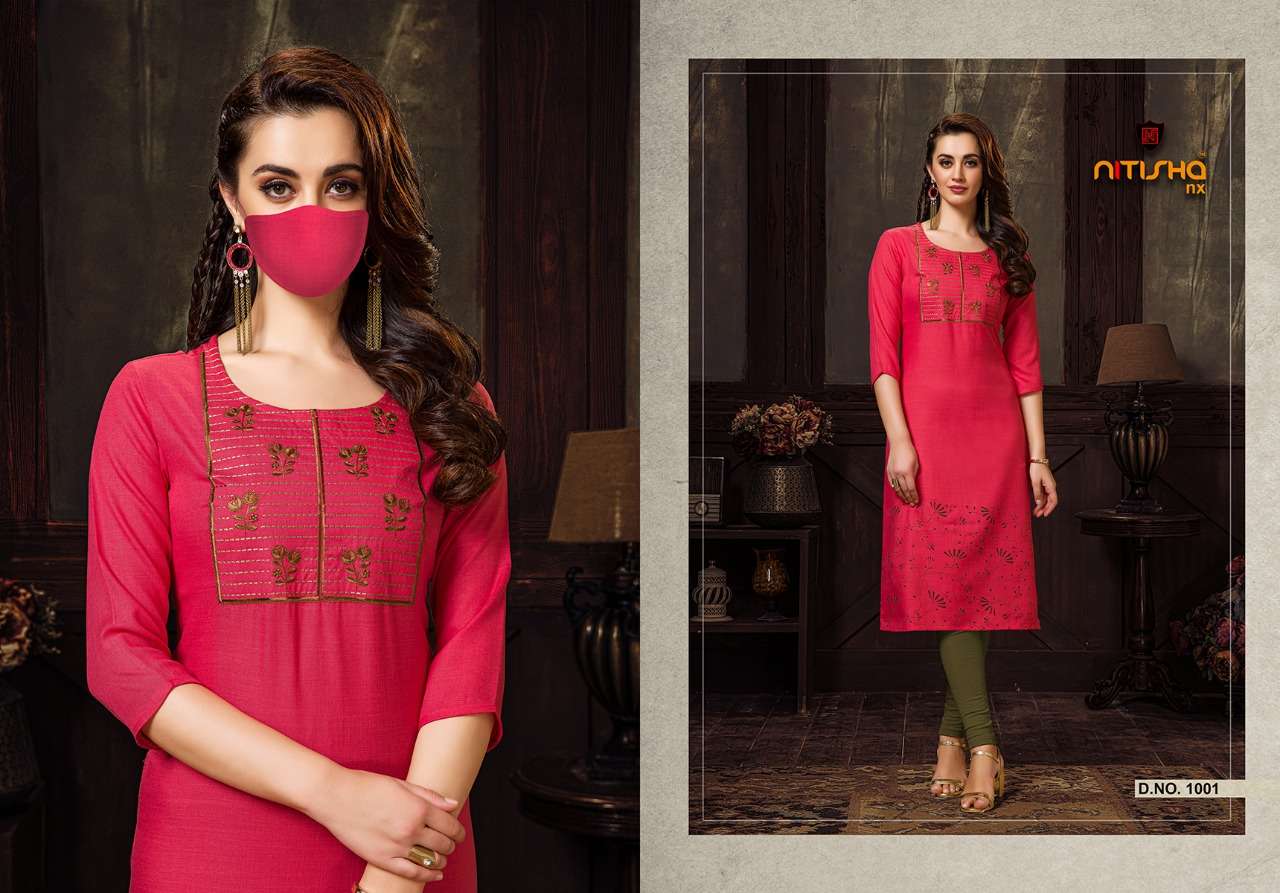 CHINGARI BY NITISHA NX 1001 TO 1006 SERIES BEAUTIFUL STYLISH COLORFUL FANCY PARTY WEAR & ETHNIC WEAR & READY TO WEAR HEAVY SOFT COTTON SLUB EMBROIDERED KURTIS AT WHOLESALE PRICE