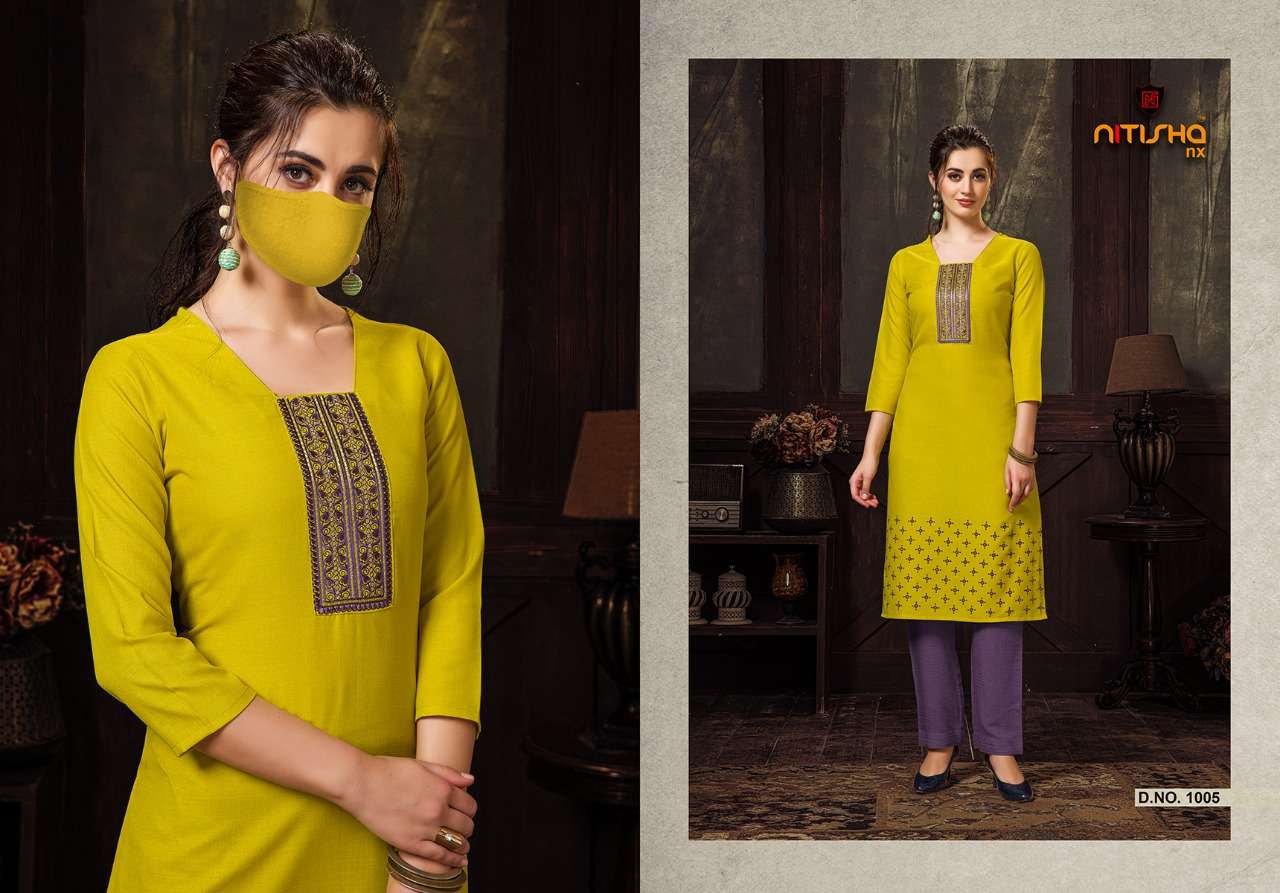 CHINGARI BY NITISHA NX 1001 TO 1006 SERIES BEAUTIFUL STYLISH COLORFUL FANCY PARTY WEAR & ETHNIC WEAR & READY TO WEAR HEAVY SOFT COTTON SLUB EMBROIDERED KURTIS AT WHOLESALE PRICE