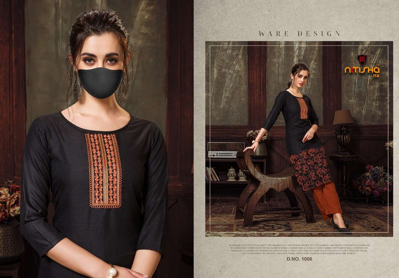 CHINGARI BY NITISHA NX 1001 TO 1006 SERIES BEAUTIFUL STYLISH COLORFUL FANCY PARTY WEAR & ETHNIC WEAR & READY TO WEAR HEAVY SOFT COTTON SLUB EMBROIDERED KURTIS AT WHOLESALE PRICE