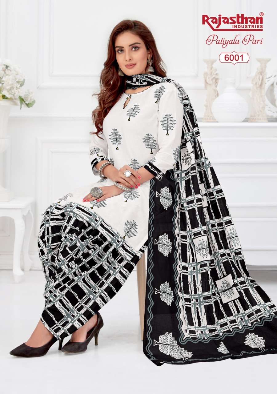 PATIYALA PARI VOL-6 BY RAJASTHAN INDUSTRIES 6001 TO 6018 SERIES BEAUTIFUL PATIYALA SUITS STYLISH FANCY COLORFUL PARTY WEAR & OCCASIONAL WEAR COTTON PRINTED DRESSES AT WHOLESALE PRICE