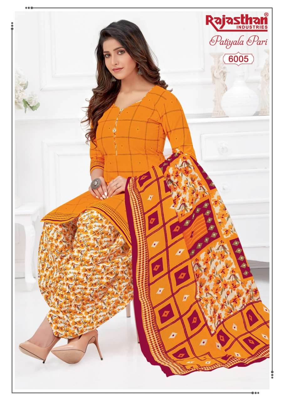PATIYALA PARI VOL-6 BY RAJASTHAN INDUSTRIES 6001 TO 6018 SERIES BEAUTIFUL PATIYALA SUITS STYLISH FANCY COLORFUL PARTY WEAR & OCCASIONAL WEAR COTTON PRINTED DRESSES AT WHOLESALE PRICE