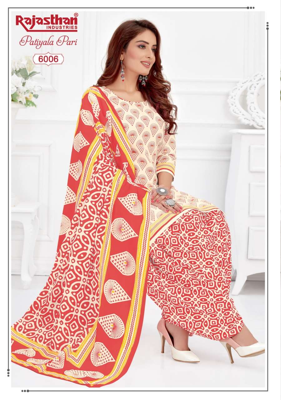PATIYALA PARI VOL-6 BY RAJASTHAN INDUSTRIES 6001 TO 6018 SERIES BEAUTIFUL PATIYALA SUITS STYLISH FANCY COLORFUL PARTY WEAR & OCCASIONAL WEAR COTTON PRINTED DRESSES AT WHOLESALE PRICE