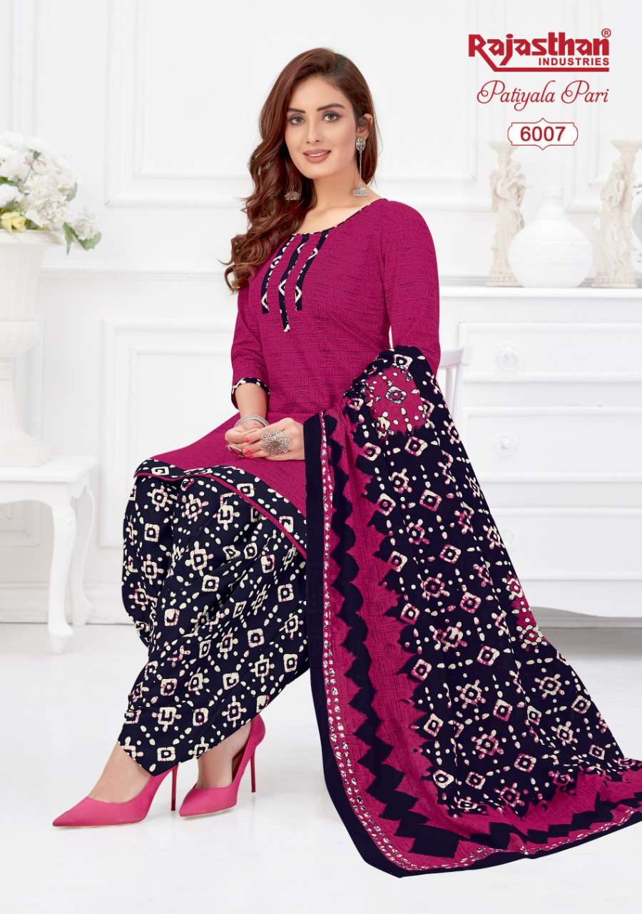 PATIYALA PARI VOL-6 BY RAJASTHAN INDUSTRIES 6001 TO 6018 SERIES BEAUTIFUL PATIYALA SUITS STYLISH FANCY COLORFUL PARTY WEAR & OCCASIONAL WEAR COTTON PRINTED DRESSES AT WHOLESALE PRICE