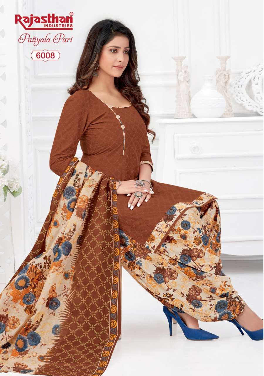 PATIYALA PARI VOL-6 BY RAJASTHAN INDUSTRIES 6001 TO 6018 SERIES BEAUTIFUL PATIYALA SUITS STYLISH FANCY COLORFUL PARTY WEAR & OCCASIONAL WEAR COTTON PRINTED DRESSES AT WHOLESALE PRICE