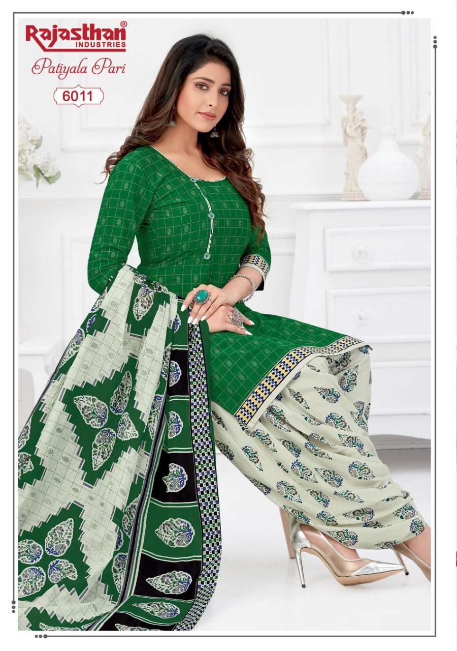 PATIYALA PARI VOL-6 BY RAJASTHAN INDUSTRIES 6001 TO 6018 SERIES BEAUTIFUL PATIYALA SUITS STYLISH FANCY COLORFUL PARTY WEAR & OCCASIONAL WEAR COTTON PRINTED DRESSES AT WHOLESALE PRICE