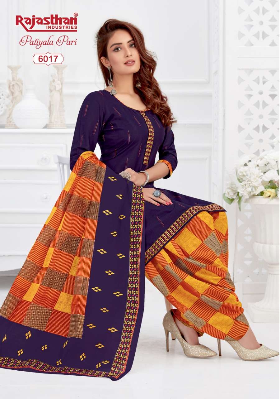 PATIYALA PARI VOL-6 BY RAJASTHAN INDUSTRIES 6001 TO 6018 SERIES BEAUTIFUL PATIYALA SUITS STYLISH FANCY COLORFUL PARTY WEAR & OCCASIONAL WEAR COTTON PRINTED DRESSES AT WHOLESALE PRICE