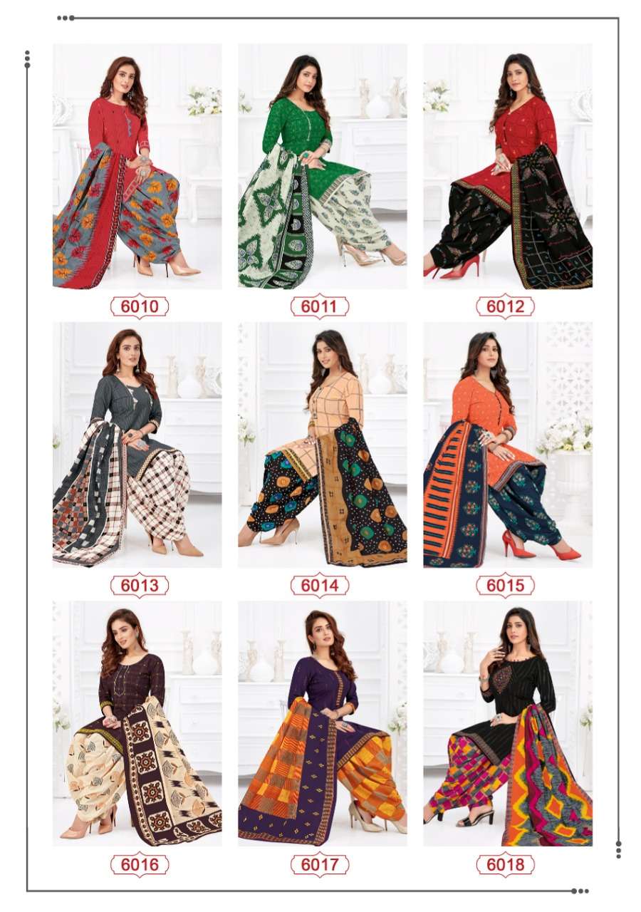 PATIYALA PARI VOL-6 BY RAJASTHAN INDUSTRIES 6001 TO 6018 SERIES BEAUTIFUL PATIYALA SUITS STYLISH FANCY COLORFUL PARTY WEAR & OCCASIONAL WEAR COTTON PRINTED DRESSES AT WHOLESALE PRICE