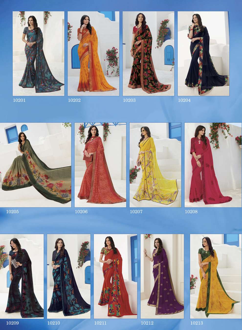 GAURI BY SUBHASH SAREES 10201 TO 10225 SERIES INDIAN TRADITIONAL WEAR COLLECTION BEAUTIFUL STYLISH FANCY COLORFUL PARTY WEAR & OCCASIONAL WEAR GEORGETTE/CHIFFON EMBROIDERED SAREES AT WHOLESALE PRICE
