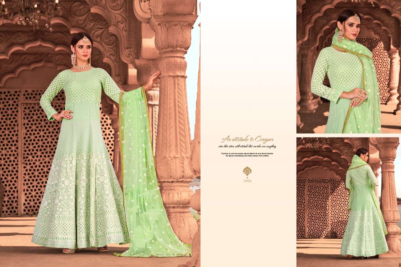 LUCKNOWI BY VIRASAT 1053 TO 1056 SERIES DESIGNER ANARKALI SUITS COLLECTION BEAUTIFUL STYLISH FANCY COLORFUL PARTY WEAR & OCCASIONAL WEAR PURE VISCOSE GEORGETTE DRESSES AT WHOLESALE PRICE
