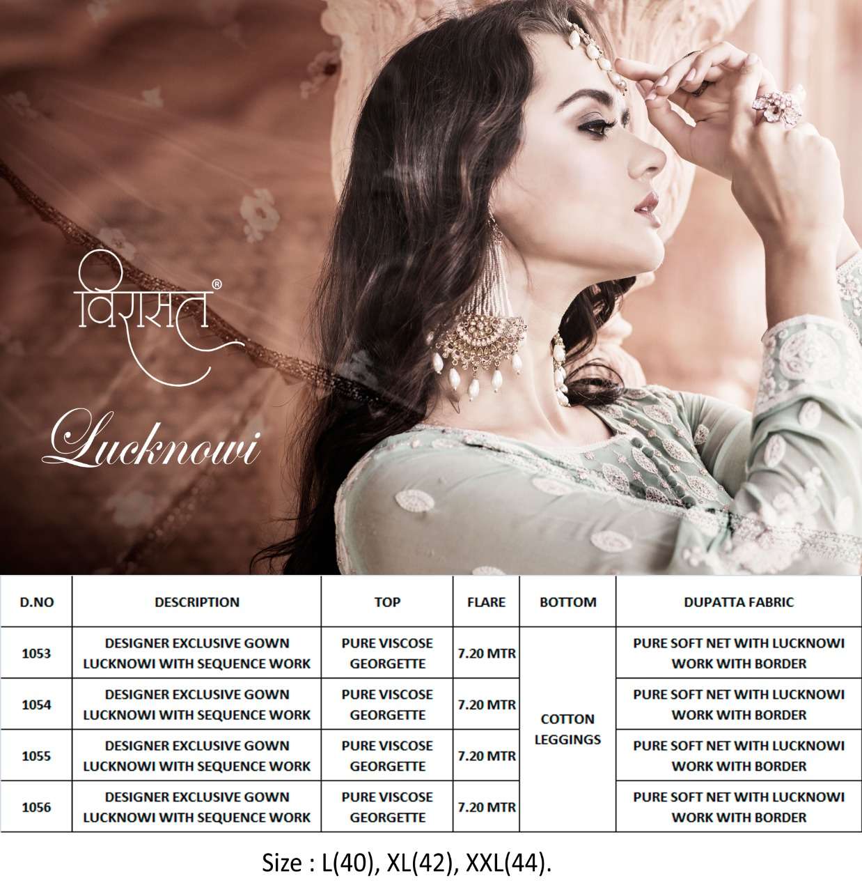 LUCKNOWI BY VIRASAT 1053 TO 1056 SERIES DESIGNER ANARKALI SUITS COLLECTION BEAUTIFUL STYLISH FANCY COLORFUL PARTY WEAR & OCCASIONAL WEAR PURE VISCOSE GEORGETTE DRESSES AT WHOLESALE PRICE