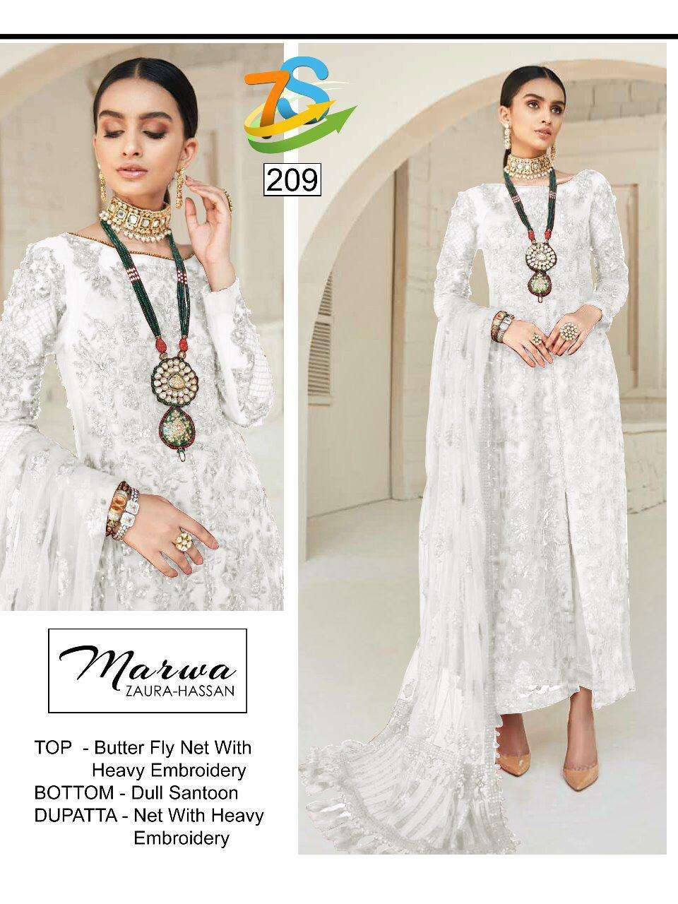 MARWA BY ZAURA HASSAN 207 TO 212 SERIES BEAUTIFUL COLORFUL STYLISH FANCY CASUAL WEAR & ETHNIC WEAR & READY TO WEAR BUTTERFLY NET WITH EMBROIDERY DRESSES AT WHOLESALE PRICE