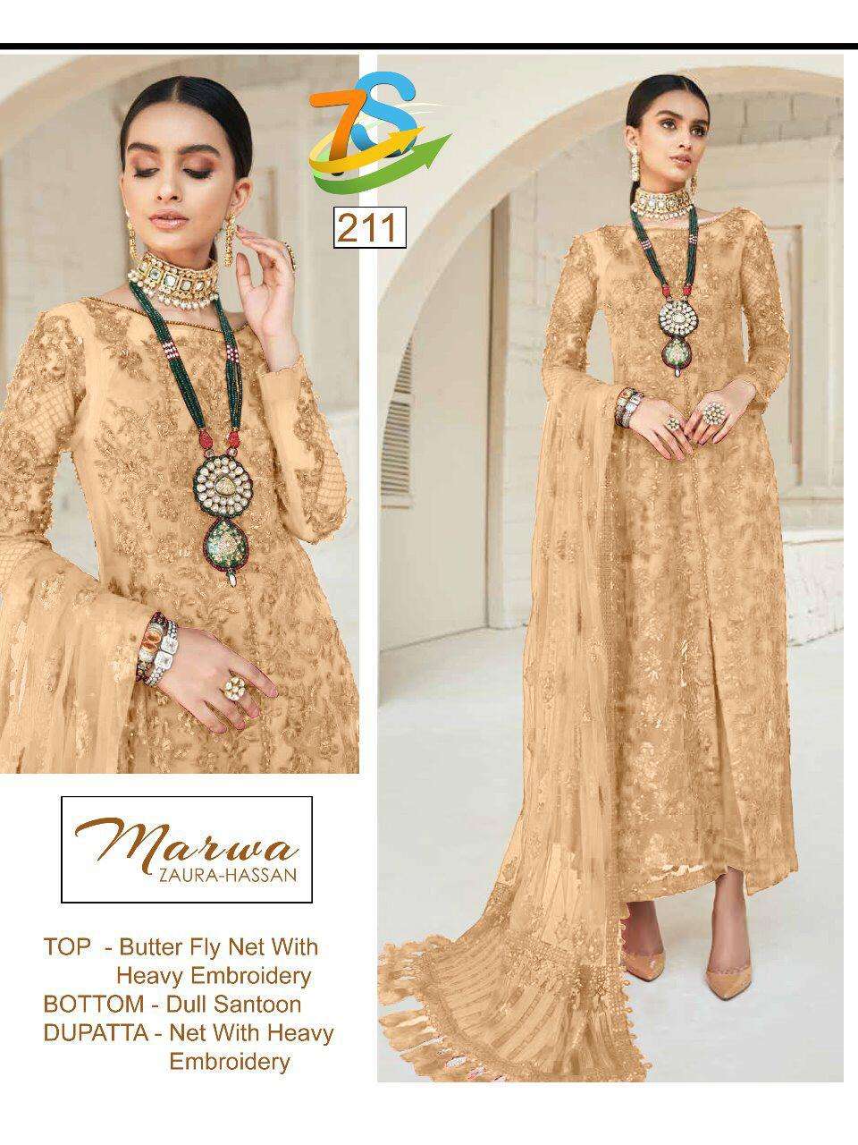MARWA BY ZAURA HASSAN 207 TO 212 SERIES BEAUTIFUL COLORFUL STYLISH FANCY CASUAL WEAR & ETHNIC WEAR & READY TO WEAR BUTTERFLY NET WITH EMBROIDERY DRESSES AT WHOLESALE PRICE