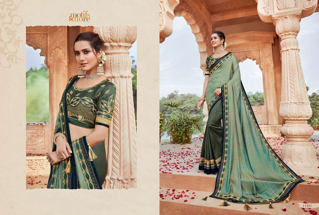 M AND M VOL-11 BY MOTIFS AND MORE 11201 TO 11216 SERIES INDIAN TRADITIONAL WEAR COLLECTION BEAUTIFUL STYLISH FANCY COLORFUL PARTY WEAR & OCCASIONAL WEAR FANCY EMBROIDERED SAREES AT WHOLESALE PRICE