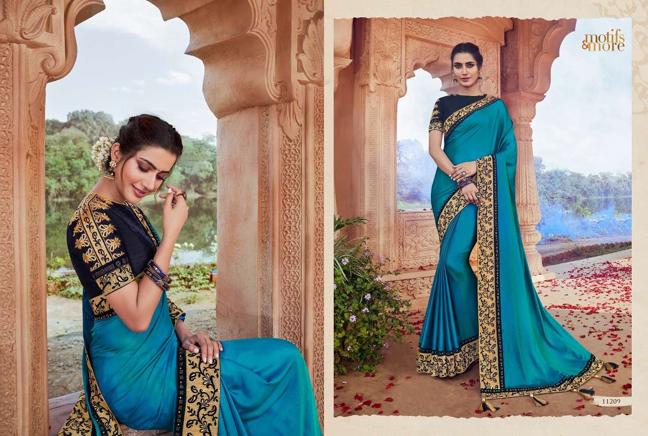 M AND M VOL-11 BY MOTIFS AND MORE 11201 TO 11216 SERIES INDIAN TRADITIONAL WEAR COLLECTION BEAUTIFUL STYLISH FANCY COLORFUL PARTY WEAR & OCCASIONAL WEAR FANCY EMBROIDERED SAREES AT WHOLESALE PRICE