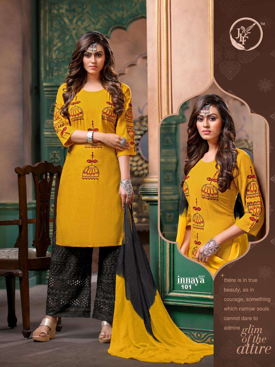INNAYA BY JLF 101 TO 110 SERIES BEAUTIFUL SUITS STYLISH FANCY COLORFUL PARTY WEAR & OCCASIONAL WEAR MILENG WORK DRESSES AT WHOLESALE PRICE