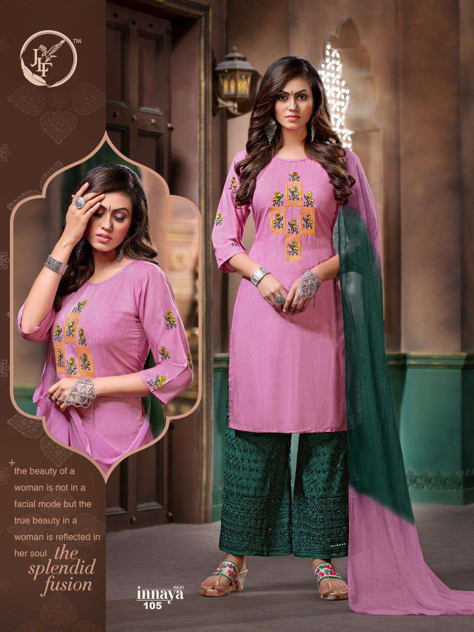 INNAYA BY JLF 101 TO 110 SERIES BEAUTIFUL SUITS STYLISH FANCY COLORFUL PARTY WEAR & OCCASIONAL WEAR MILENG WORK DRESSES AT WHOLESALE PRICE