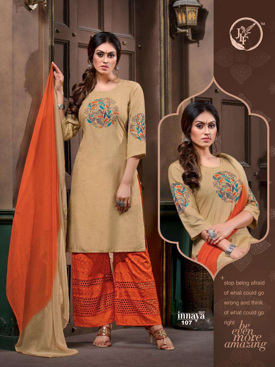 INNAYA BY JLF 101 TO 110 SERIES BEAUTIFUL SUITS STYLISH FANCY COLORFUL PARTY WEAR & OCCASIONAL WEAR MILENG WORK DRESSES AT WHOLESALE PRICE