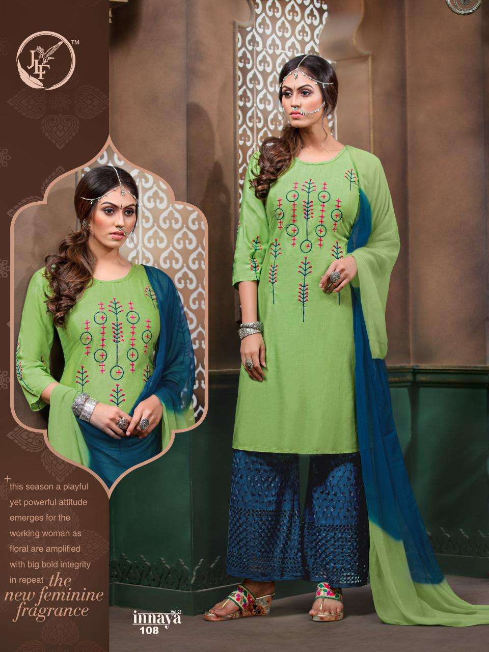 INNAYA BY JLF 101 TO 110 SERIES BEAUTIFUL SUITS STYLISH FANCY COLORFUL PARTY WEAR & OCCASIONAL WEAR MILENG WORK DRESSES AT WHOLESALE PRICE