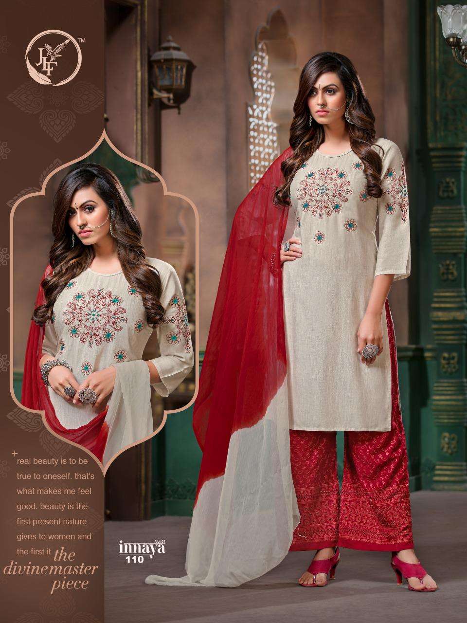 INNAYA BY JLF 101 TO 110 SERIES BEAUTIFUL SUITS STYLISH FANCY COLORFUL PARTY WEAR & OCCASIONAL WEAR MILENG WORK DRESSES AT WHOLESALE PRICE