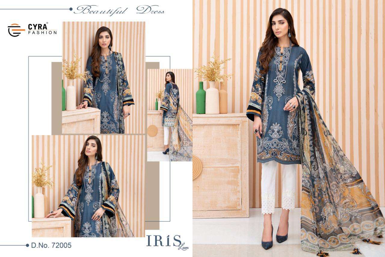 IRIS LAWN BY CYRA FASHION 72001 TO 72006 SERIES BEAUTIFUL COLORFUL STYLISH FANCY CASUAL WEAR & ETHNIC WEAR & READY TO WEAR JAM COTTON DIGITAL PRINTED DRESSES AT WHOLESALE PRICE
