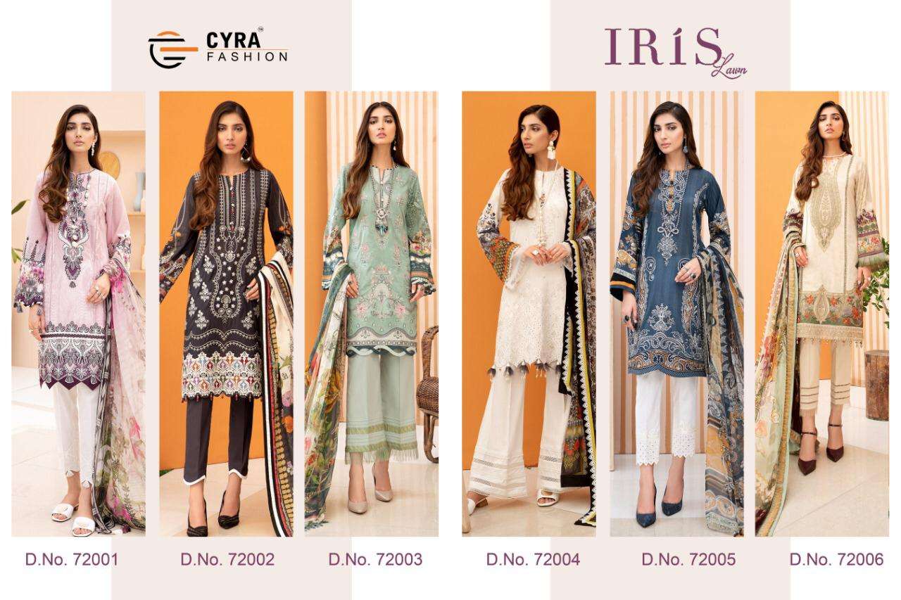IRIS LAWN BY CYRA FASHION 72001 TO 72006 SERIES BEAUTIFUL COLORFUL STYLISH FANCY CASUAL WEAR & ETHNIC WEAR & READY TO WEAR JAM COTTON DIGITAL PRINTED DRESSES AT WHOLESALE PRICE