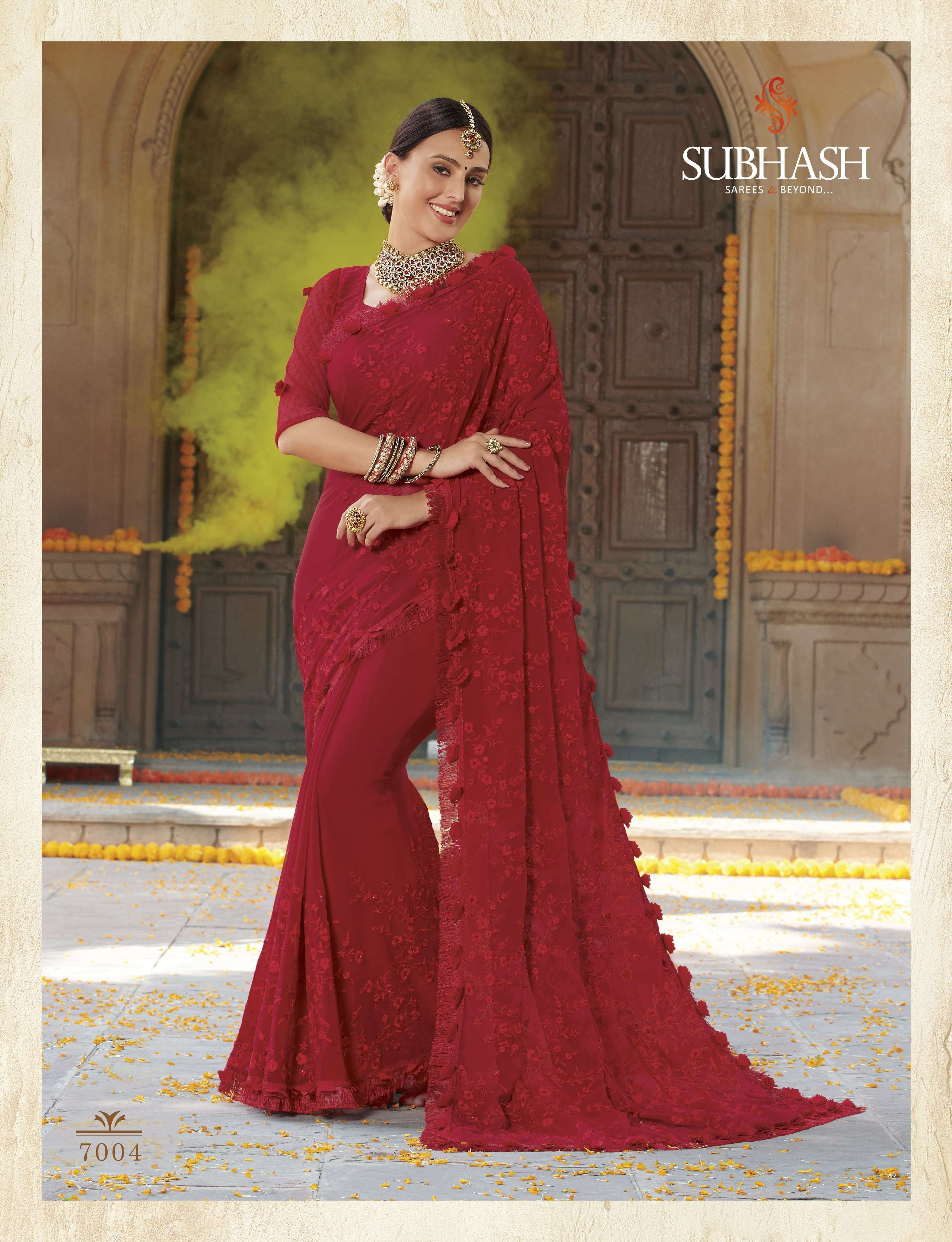 NYASSA VOL-8 BY SUBHASH SAREES 7001 TO 7012 SERIES INDIAN TRADITIONAL WEAR COLLECTION BEAUTIFUL STYLISH FANCY COLORFUL PARTY WEAR & OCCASIONAL WEAR GEORGETTE/CHIFFON/SILK SAREES AT WHOLESALE PRICE