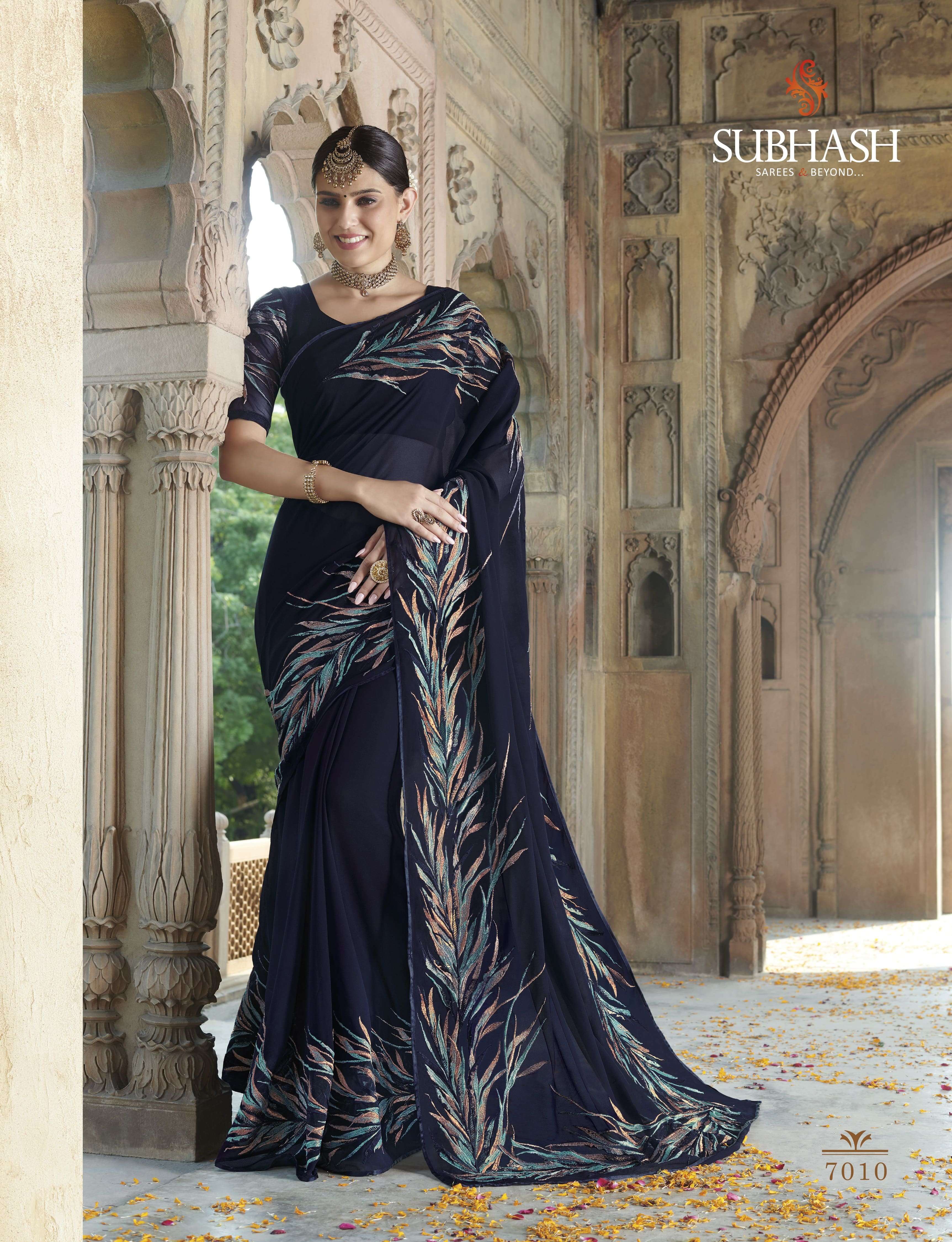 NYASSA VOL-8 BY SUBHASH SAREES 7001 TO 7012 SERIES INDIAN TRADITIONAL WEAR COLLECTION BEAUTIFUL STYLISH FANCY COLORFUL PARTY WEAR & OCCASIONAL WEAR GEORGETTE/CHIFFON/SILK SAREES AT WHOLESALE PRICE