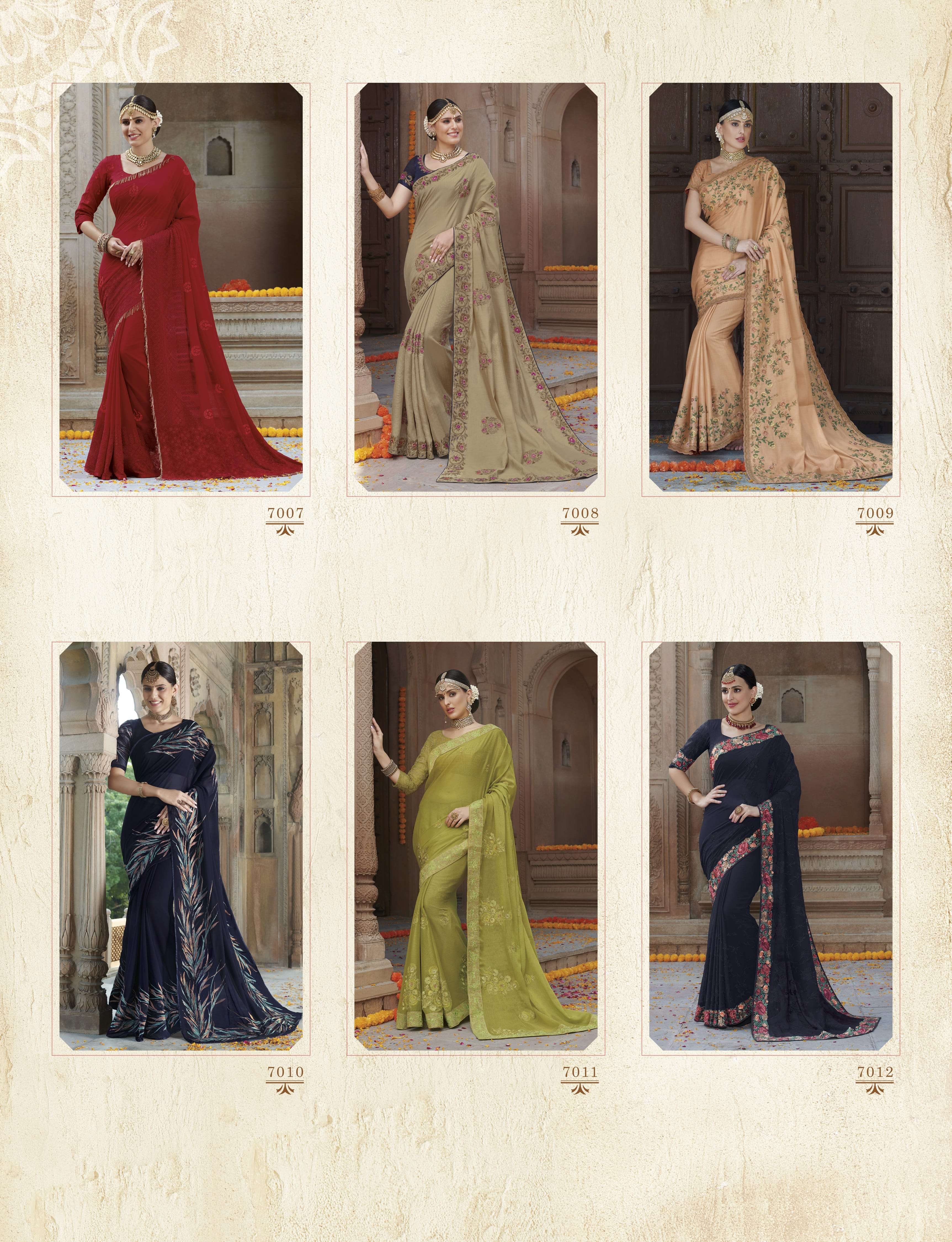 NYASSA VOL-8 BY SUBHASH SAREES 7001 TO 7012 SERIES INDIAN TRADITIONAL WEAR COLLECTION BEAUTIFUL STYLISH FANCY COLORFUL PARTY WEAR & OCCASIONAL WEAR GEORGETTE/CHIFFON/SILK SAREES AT WHOLESALE PRICE