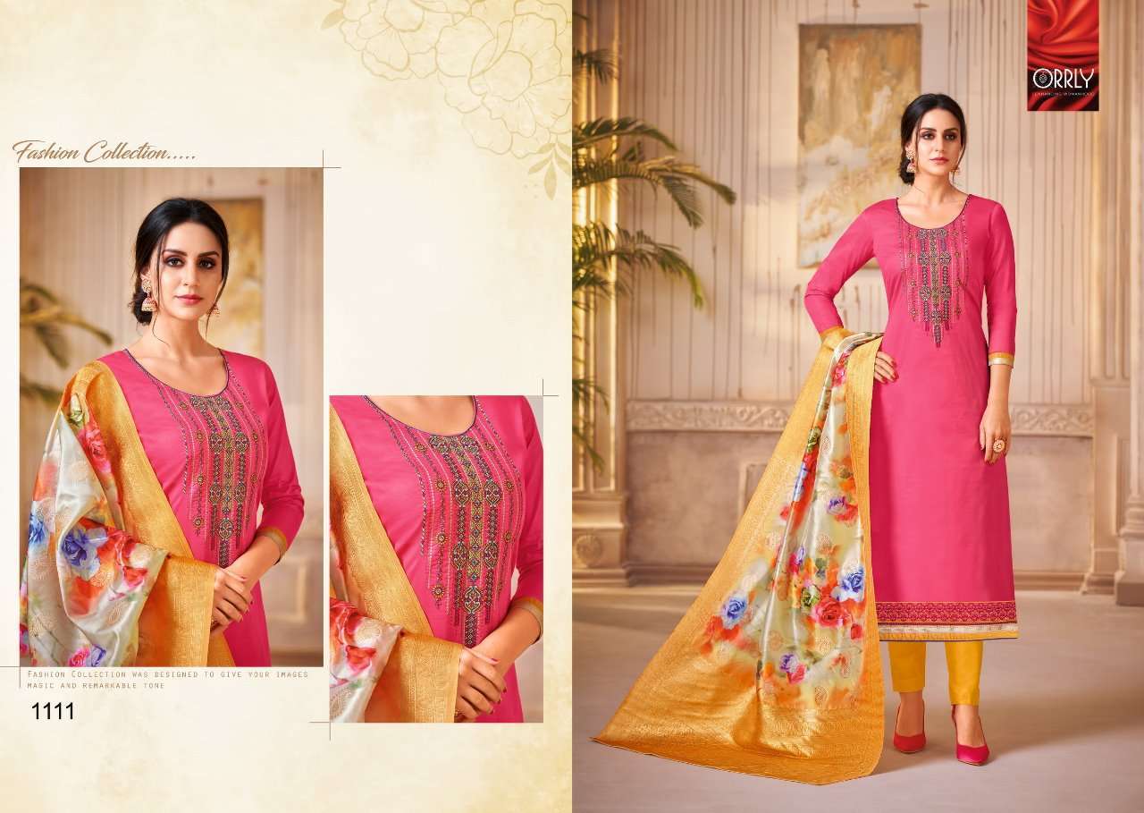ORRLY VOL-3 BY ORRLY 1111 TO 1117 SERIES BEAUTIFUL STYLISH FANCY COLORFUL DESIGNER PARTY WEAR & ETHNIC WEAR JAM SATIN COTTON WITH EMBROIDERY DRESSES AT WHOLESALE PRICE