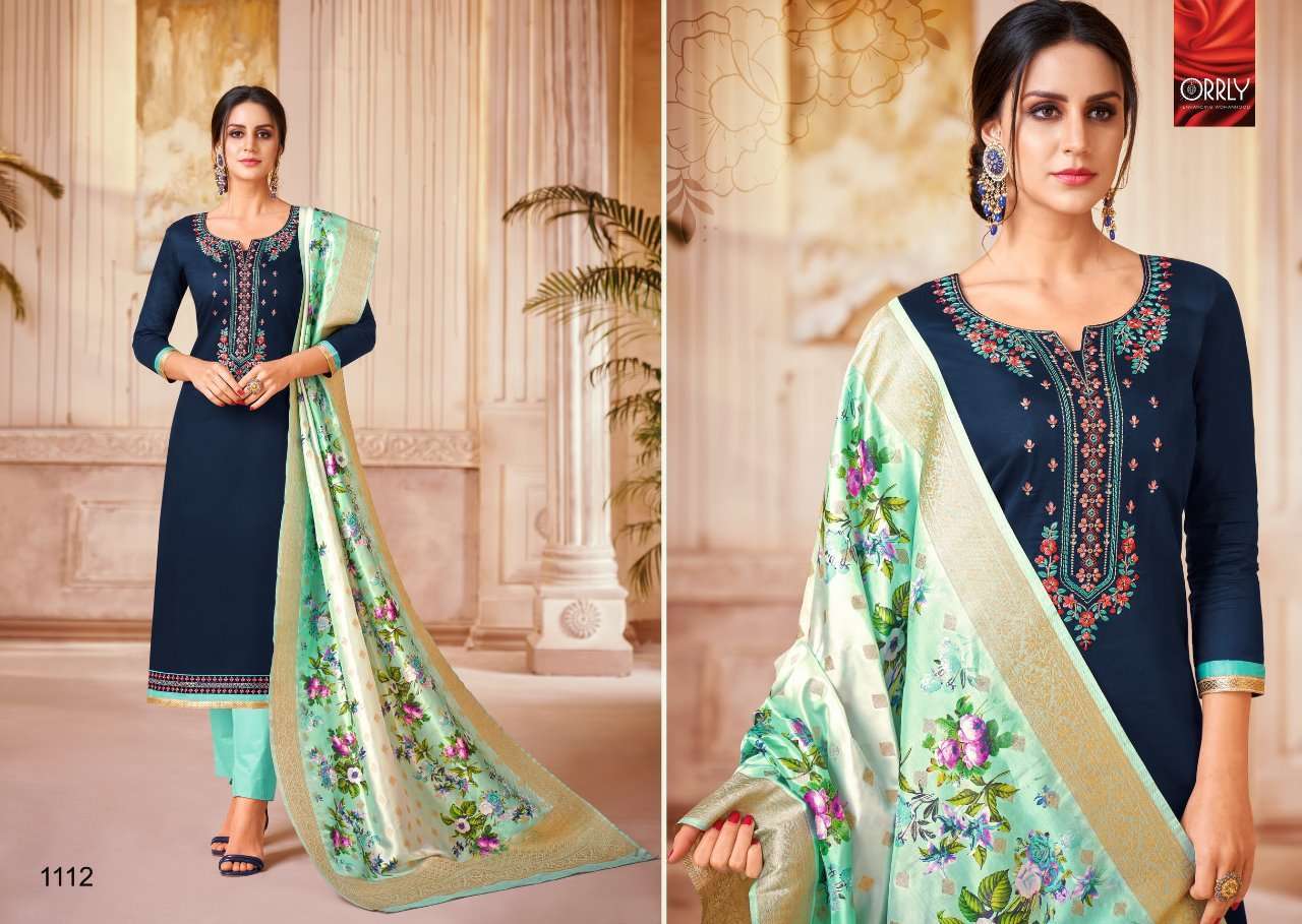 ORRLY VOL-3 BY ORRLY 1111 TO 1117 SERIES BEAUTIFUL STYLISH FANCY COLORFUL DESIGNER PARTY WEAR & ETHNIC WEAR JAM SATIN COTTON WITH EMBROIDERY DRESSES AT WHOLESALE PRICE