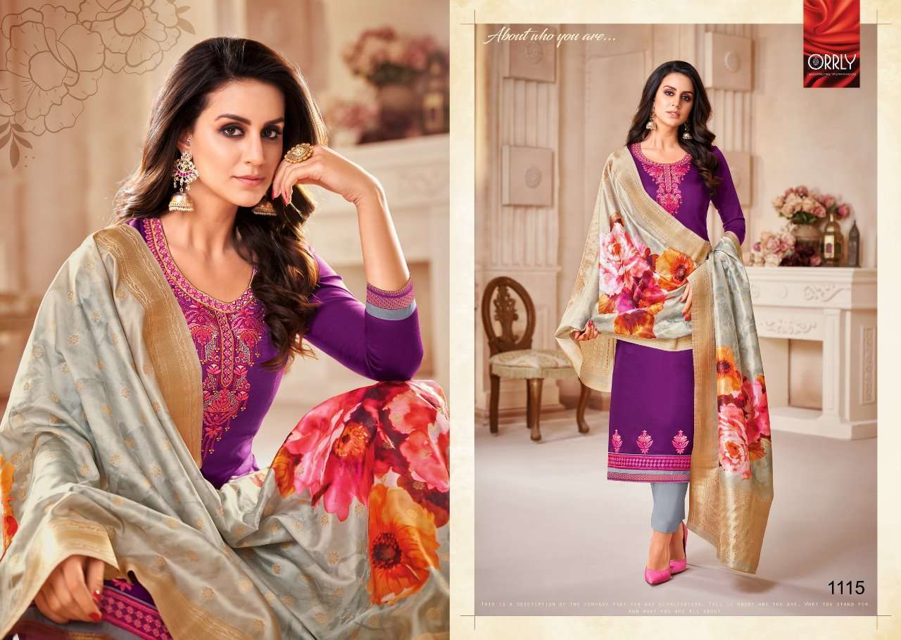 ORRLY VOL-3 BY ORRLY 1111 TO 1117 SERIES BEAUTIFUL STYLISH FANCY COLORFUL DESIGNER PARTY WEAR & ETHNIC WEAR JAM SATIN COTTON WITH EMBROIDERY DRESSES AT WHOLESALE PRICE