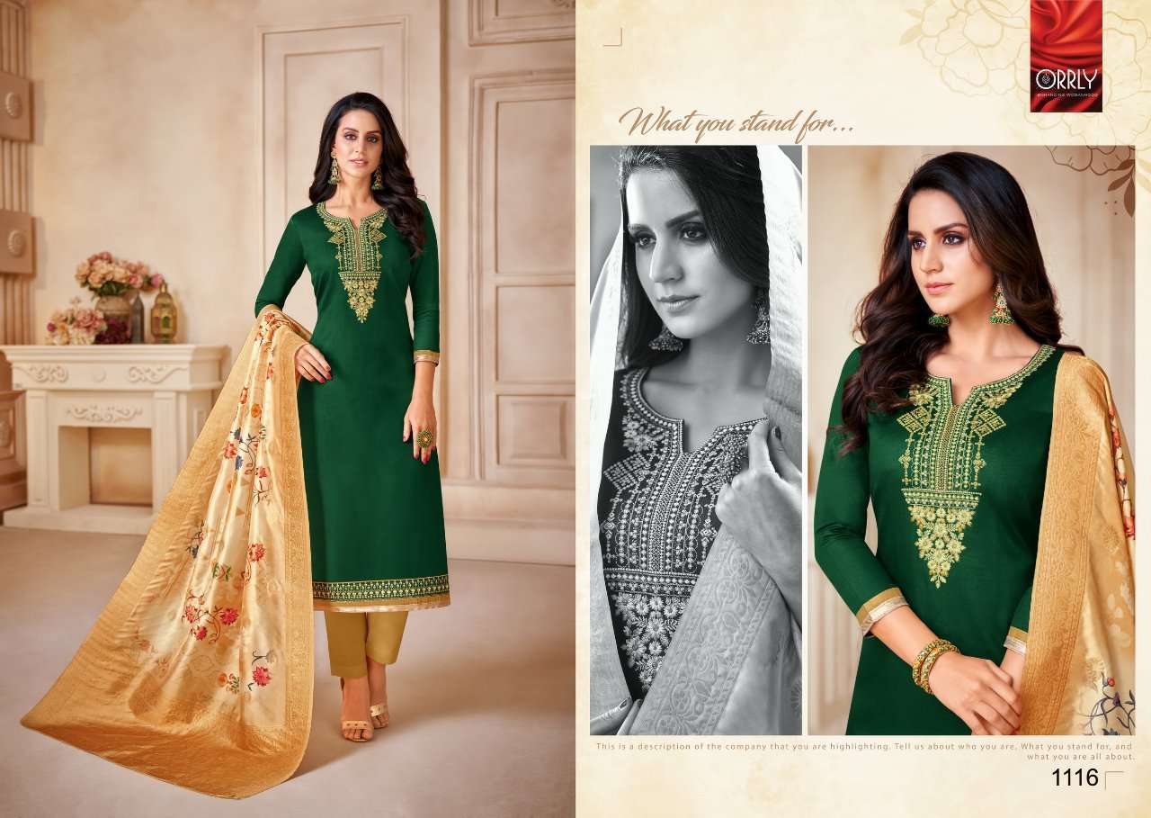 ORRLY VOL-3 BY ORRLY 1111 TO 1117 SERIES BEAUTIFUL STYLISH FANCY COLORFUL DESIGNER PARTY WEAR & ETHNIC WEAR JAM SATIN COTTON WITH EMBROIDERY DRESSES AT WHOLESALE PRICE