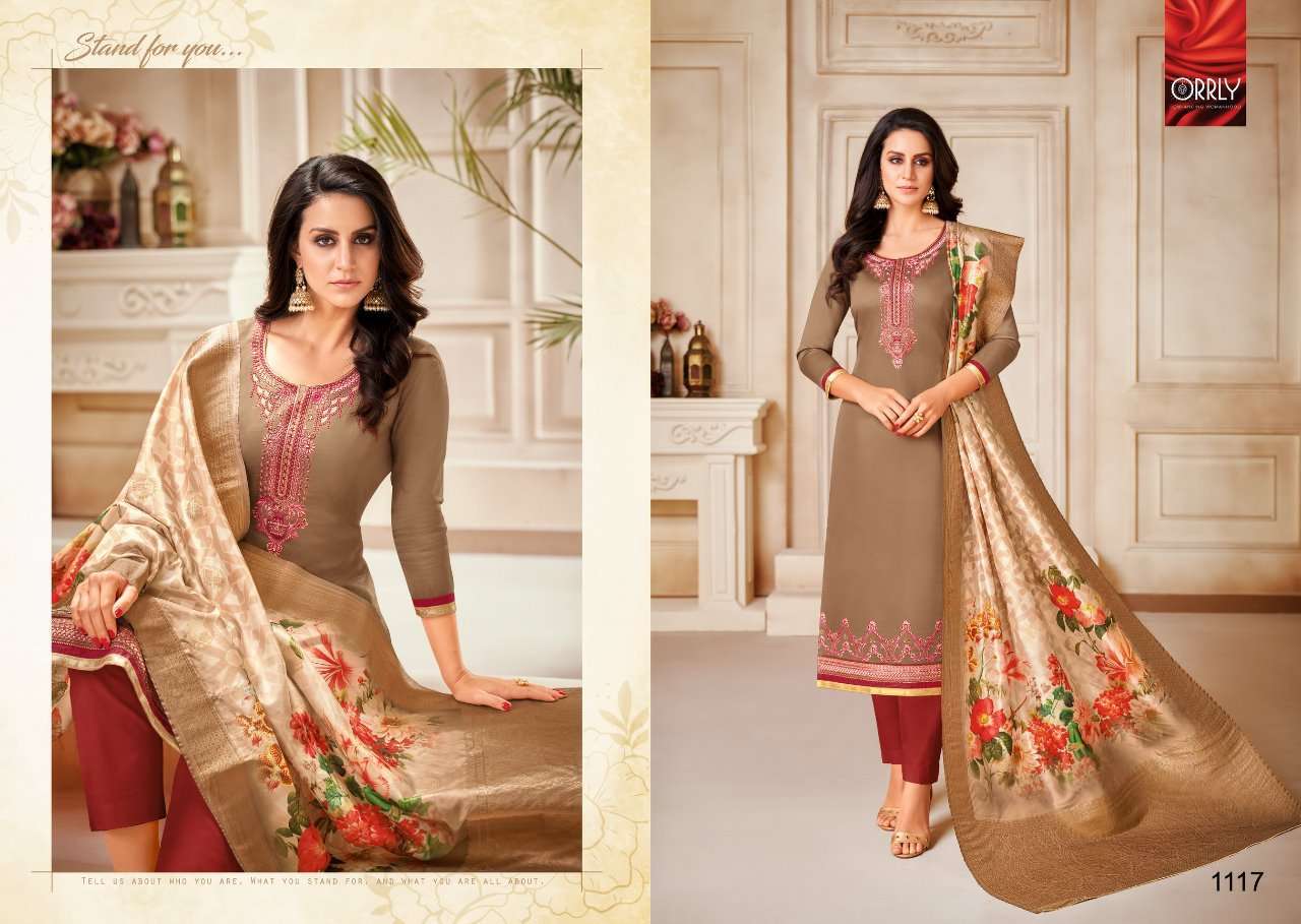ORRLY VOL-3 BY ORRLY 1111 TO 1117 SERIES BEAUTIFUL STYLISH FANCY COLORFUL DESIGNER PARTY WEAR & ETHNIC WEAR JAM SATIN COTTON WITH EMBROIDERY DRESSES AT WHOLESALE PRICE