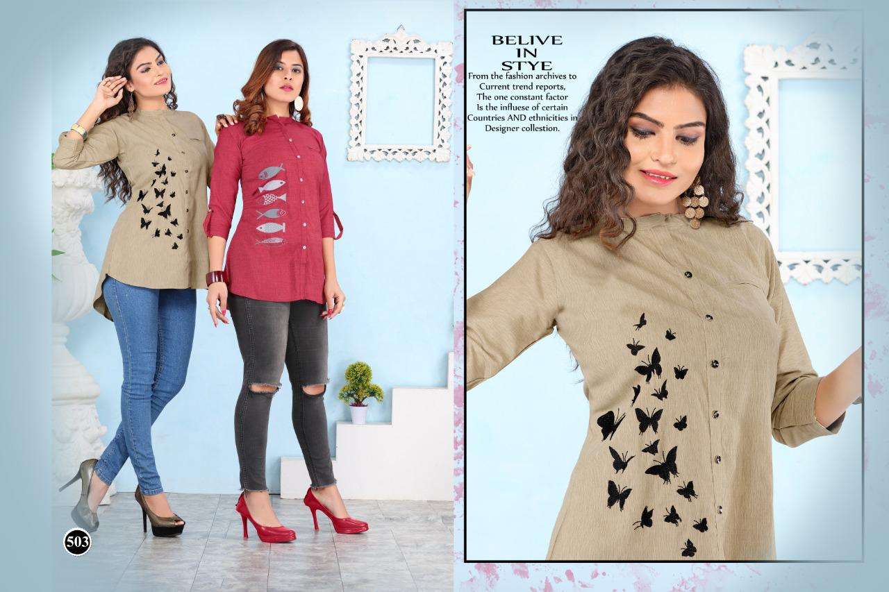 FAANTASSY BY HONEY 501 TO 506 SERIES BEAUTIFUL STYLISH FANCY COLORFUL CASUAL WEAR & ETHNIC WEAR HEAVY RAYON TOPS AT WHOLESALE PRICE