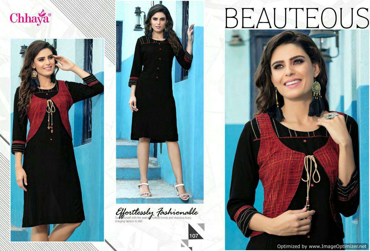 BREZZA BY CHHAYA 101 TO 112 SERIES BEAUTIFUL COLORFUL STYLISH FANCY CASUAL WEAR & ETHNIC WEAR & READY TO WEAR RAYON PRINTED WITH KOTI KURTIS AT WHOLESALE PRICE