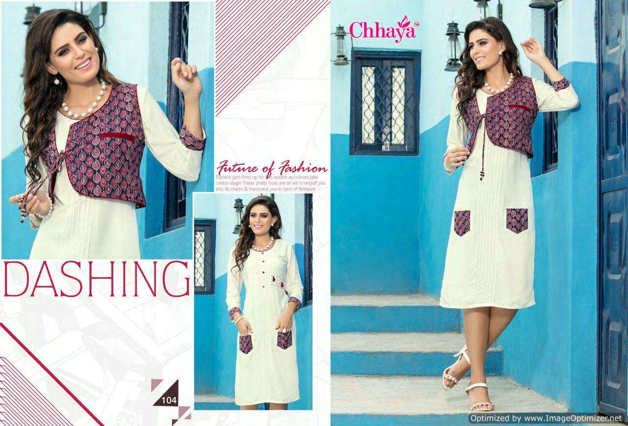 BREZZA BY CHHAYA 101 TO 112 SERIES BEAUTIFUL COLORFUL STYLISH FANCY CASUAL WEAR & ETHNIC WEAR & READY TO WEAR RAYON PRINTED WITH KOTI KURTIS AT WHOLESALE PRICE