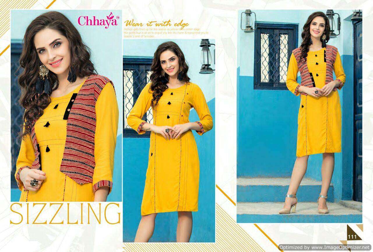 BREZZA BY CHHAYA 101 TO 112 SERIES BEAUTIFUL COLORFUL STYLISH FANCY CASUAL WEAR & ETHNIC WEAR & READY TO WEAR RAYON PRINTED WITH KOTI KURTIS AT WHOLESALE PRICE