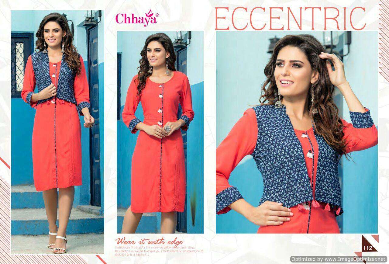 BREZZA BY CHHAYA 101 TO 112 SERIES BEAUTIFUL COLORFUL STYLISH FANCY CASUAL WEAR & ETHNIC WEAR & READY TO WEAR RAYON PRINTED WITH KOTI KURTIS AT WHOLESALE PRICE