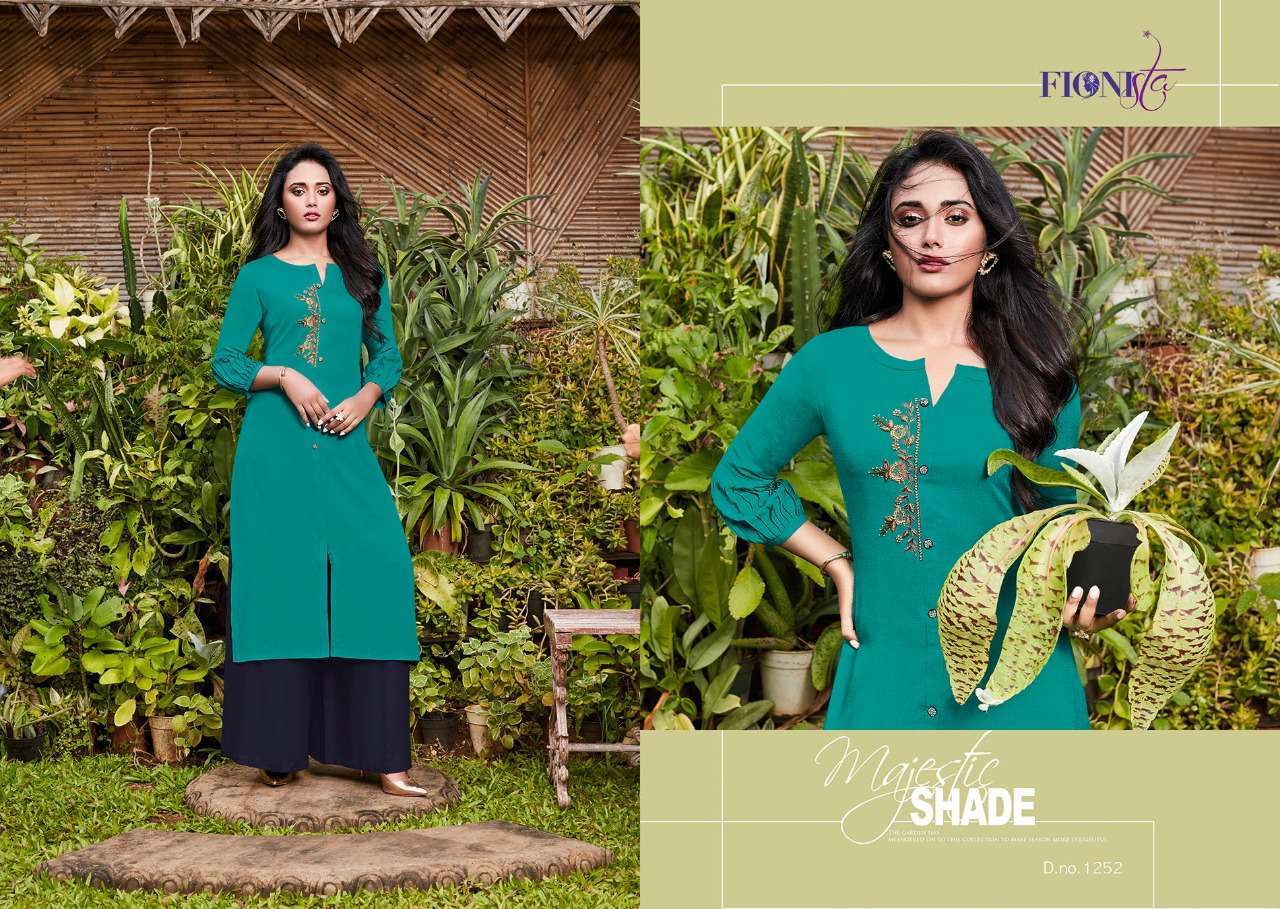 SPARKLE BY FIONISTA 1251 TO 1257 SERIES STYLISH FANCY BEAUTIFUL COLORFUL CASUAL WEAR & ETHNIC WEAR HEAVY RAYON WITH HANDWORK KURTIS AT WHOLESALE PRICE
