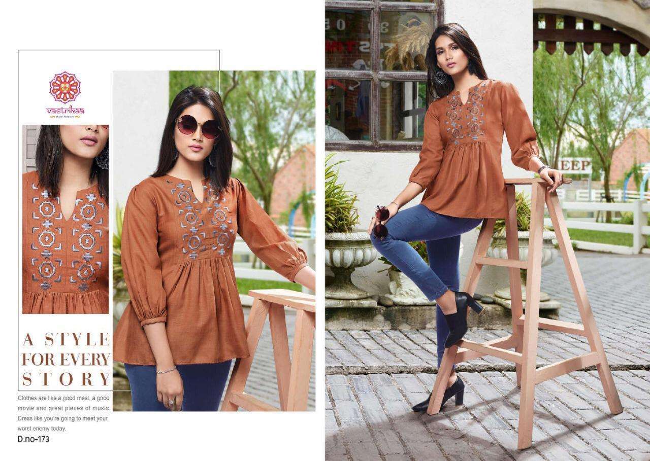 GRACE BY VASTRIKAA 169 TO 176 SERIES BEAUTIFUL STYLISH FANCY COLORFUL CASUAL WEAR & ETHNIC WEAR COTTON BLEND TOPS AT WHOLESALE PRICE
