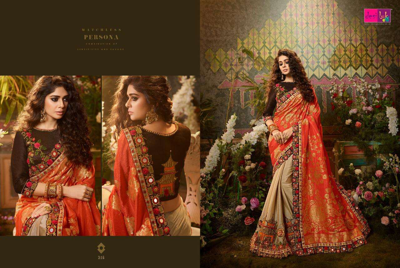 PREM RIVAZ VOL-6 BY DESI LUK 216 TO 226 SERIES INDIAN TRADITIONAL WEAR COLLECTION BEAUTIFUL STYLISH FANCY COLORFUL PARTY WEAR & OCCASIONAL WEAR FANCY SAREES AT WHOLESALE PRICE