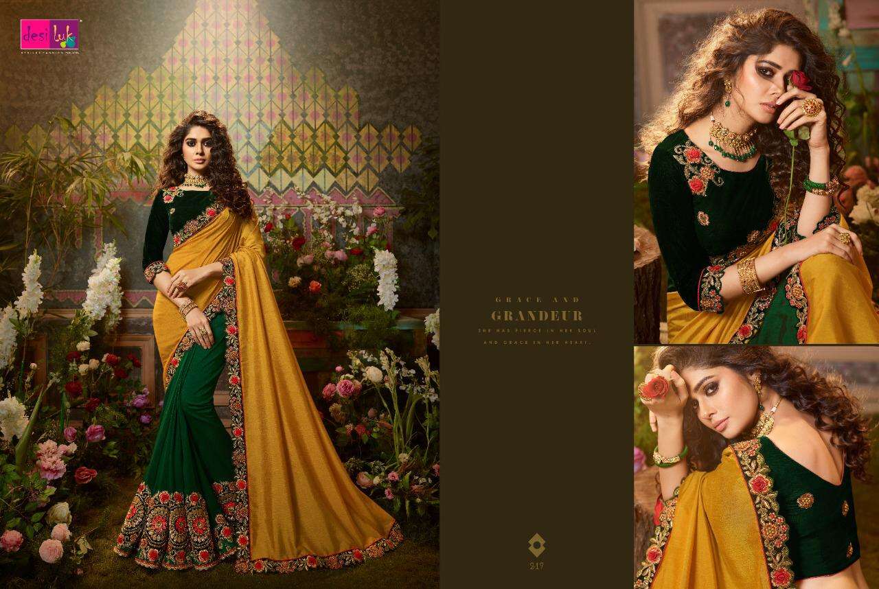 PREM RIVAZ VOL-6 BY DESI LUK 216 TO 226 SERIES INDIAN TRADITIONAL WEAR COLLECTION BEAUTIFUL STYLISH FANCY COLORFUL PARTY WEAR & OCCASIONAL WEAR FANCY SAREES AT WHOLESALE PRICE