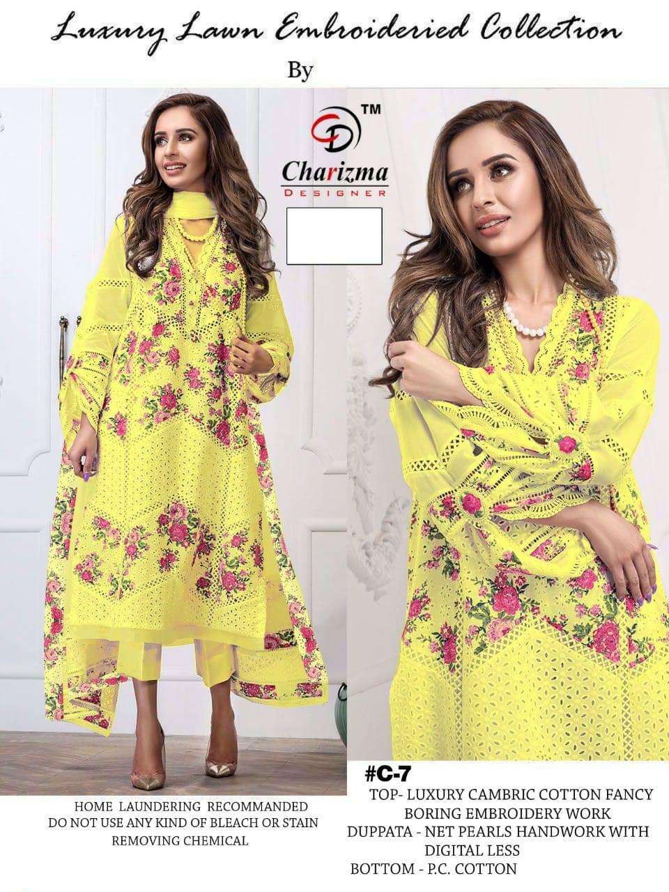 CHARIZMA C-7 COLOURS BY CHARIZMA DESIGNER C-7 TO C-7C SERIES PAKISTANI SUITS BEAUTIFUL FANCY COLORFUL STYLISH PARTY WEAR & OCCASIONAL WEAR CAMBRIC COTTON WITH EMBROIDERY DRESSES AT WHOLESALE PRICE